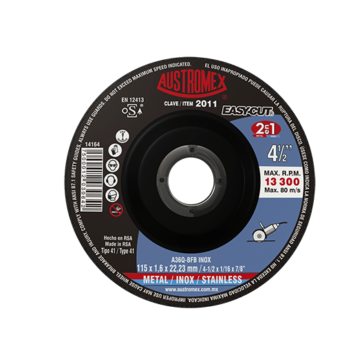 2011 Austromex 2011 Disco de Corte 2 en 1 para Acero al Carbon y Acero Inoxidable de 115x1.6x22.23, EASY CUT AUSTROMEX