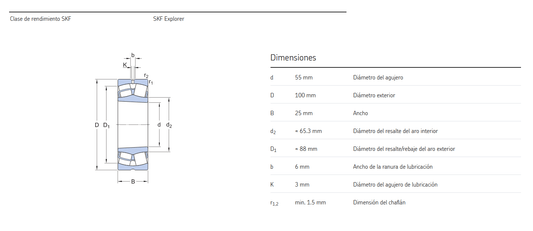 22211 EK Rodamiento de rodillos a rótula con agujero cónico y funciones de relubricación 22211 EK SKF SKF