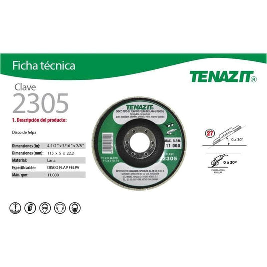 2305 Tenazit 2305 Disco Tipo 27 De Felpa 4-1/2 X 3/16 X 7/8 PuLG New MARINOS DEL GOLFO