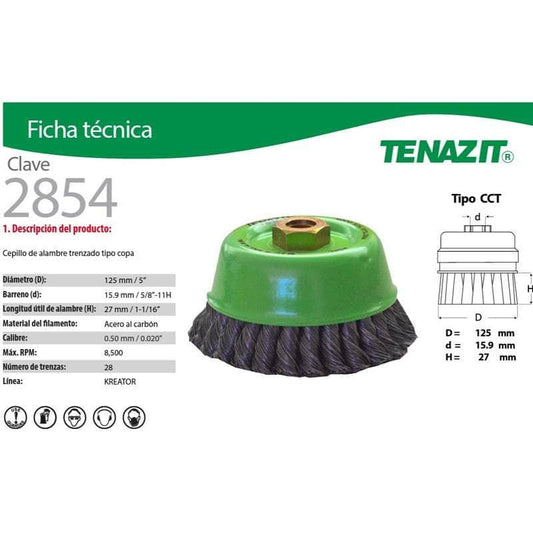 2854 Tenazit 2854 Cepillo Copa Alambre Ac Carbon Trenzado 5 PuLG MARINOS DEL GOLFO