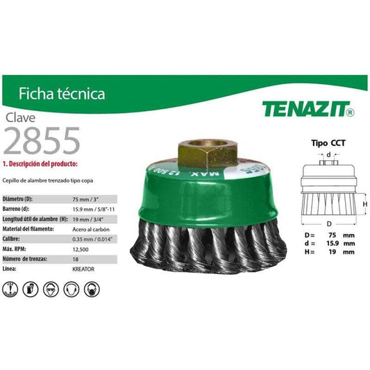 2855 Tenazit 2855 Cepillo Copa Alambre Ac Carbon Trenzado 3 PuLG New MARINOS DEL GOLFO