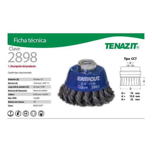 2898 Tenazit 2898 Cepillo Copa Alambre Trenzado Ac Carbon 3 PuLG New MARINOS DEL GOLFO