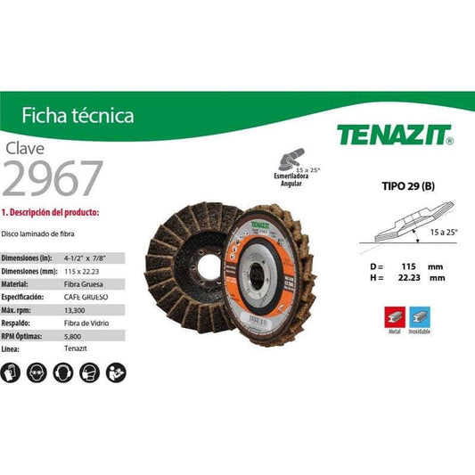 2967 Tenazit 2967, Disco Laminado Fibra Cafe G-60, 4-1/2 X 7/8 New MARINOS DEL GOLFO