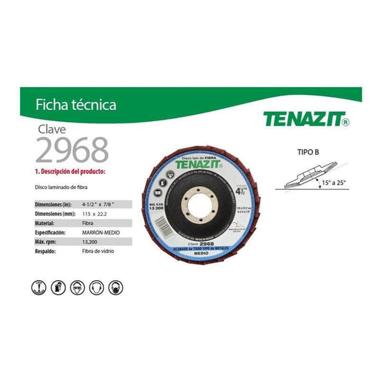 2968 Tenazit 2968, Disco Laminado Fibra Marron G-60, 4-1/2 X 7/8 New MARINOS DEL GOLFO