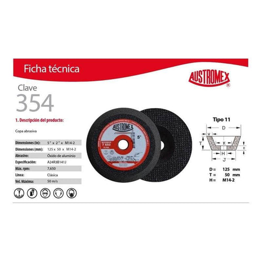 354 Austromex 354 Copa Desbaste Metal De 5 X 2 X M14-2 Pulgadas MARINOS DEL GOLFO