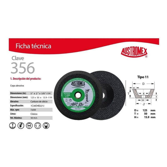 356 Austromex 356 Copa Desbaste Piedra 5 X 2 X 5/8 Pulgadas MARINOS DEL GOLFO