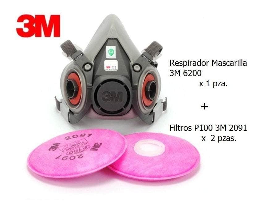 3M-6200+2091 3M 6200 Respirador media cara con par de filtros 3M 2091 3M
