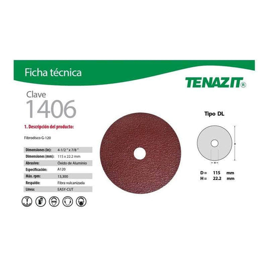 5 piezas-1406 Austromex 1406, Disco De Lija Grano 120 De 4-1/2 PuLG, 5 Pza MARINOS DEL GOLFO