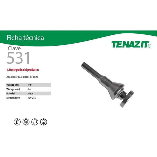 531 Tenazit 531 Adaptador Para Discos De Corte Con Vastago 1/4 New MARINOS DEL GOLFO