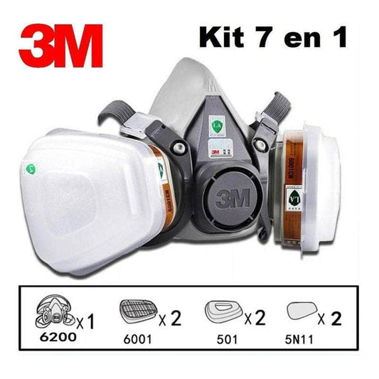 6100-Kit 7 en 1 3M 6100 Respirador Media Cara, Kit 7 en 1. Filtros + Prefiltros + Retenedores 3M