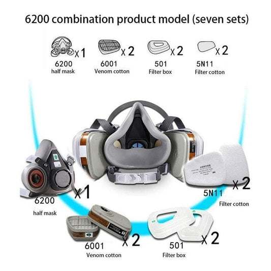 6100-Kit 7 en 1 3M 6100 Respirador Media Cara, Kit 7 en 1. Filtros + Prefiltros + Retenedores 3M