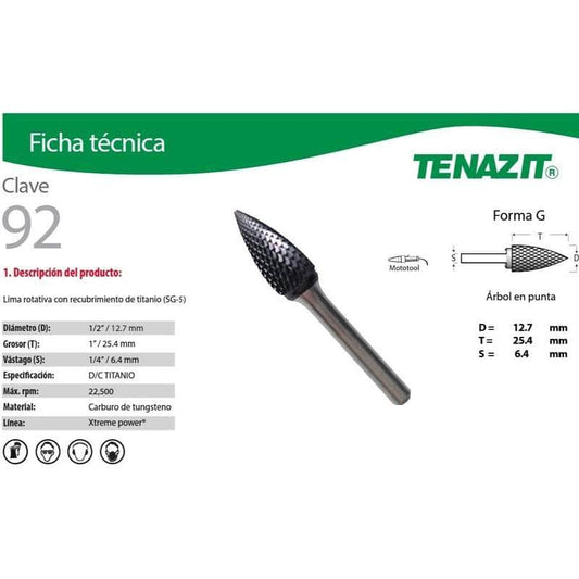 92 Tenazit 92 Lima Rotativa Xtreme-power Sg-5 De 1/2 Pulgada New MARINOS DEL GOLFO