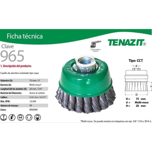 965 Tenazit 965 Cepillo Copa Alambre Ac Carbon Trenzado 3 PuLG New MARINOS DEL GOLFO