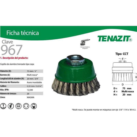 967 Tenazit 967 Cepillo Tipo Copa Inoxidable De 3 Pulgadas New MARINOS DEL GOLFO