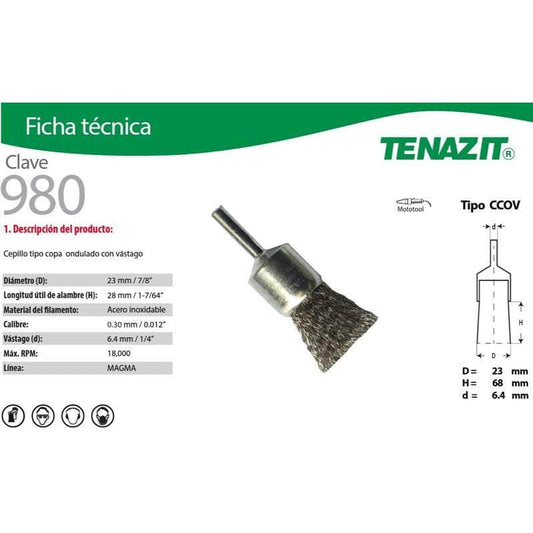 980 Tenazit 980, Cepillo Alambre Inoxidable Ondulado De 7/8 PuLG New MARINOS DEL GOLFO