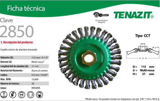 Austromex 2850, Cepillo cónico Alambre trenzado de 4-1/2" calibre 0.020" AUSTROMEX