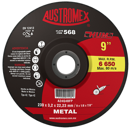 Austromex 568, Disco desbaste de 9" x 1/8", HUM AUSTROMEX