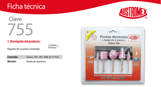 Austromex 755, juego de 5 puntas montadas rosas AUSTROMEX