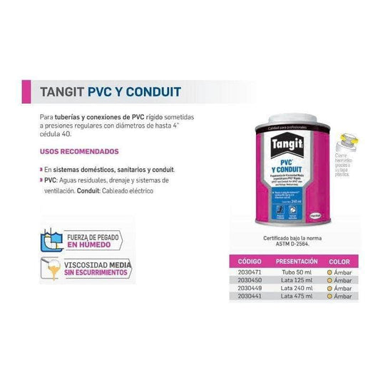 CE69475C Cemento Tangit Pvc Y Conduit De 475ml, Sanitario, Azul GRUPO TMG
