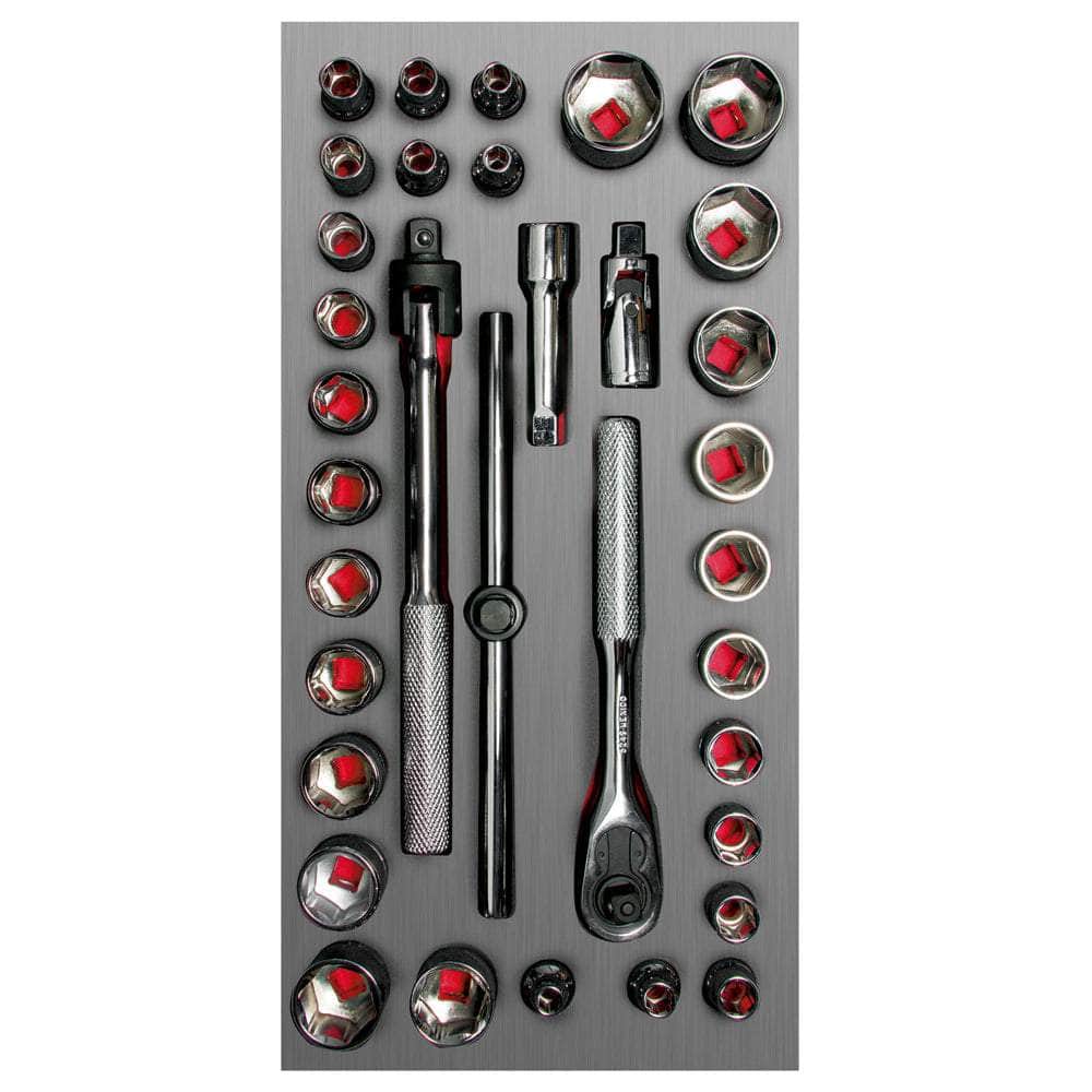 CH104L Juego de dados cortos y accesorios cuadro de  3/8" combinados, 34 piezas, cod.CH104L Urrea Urrea