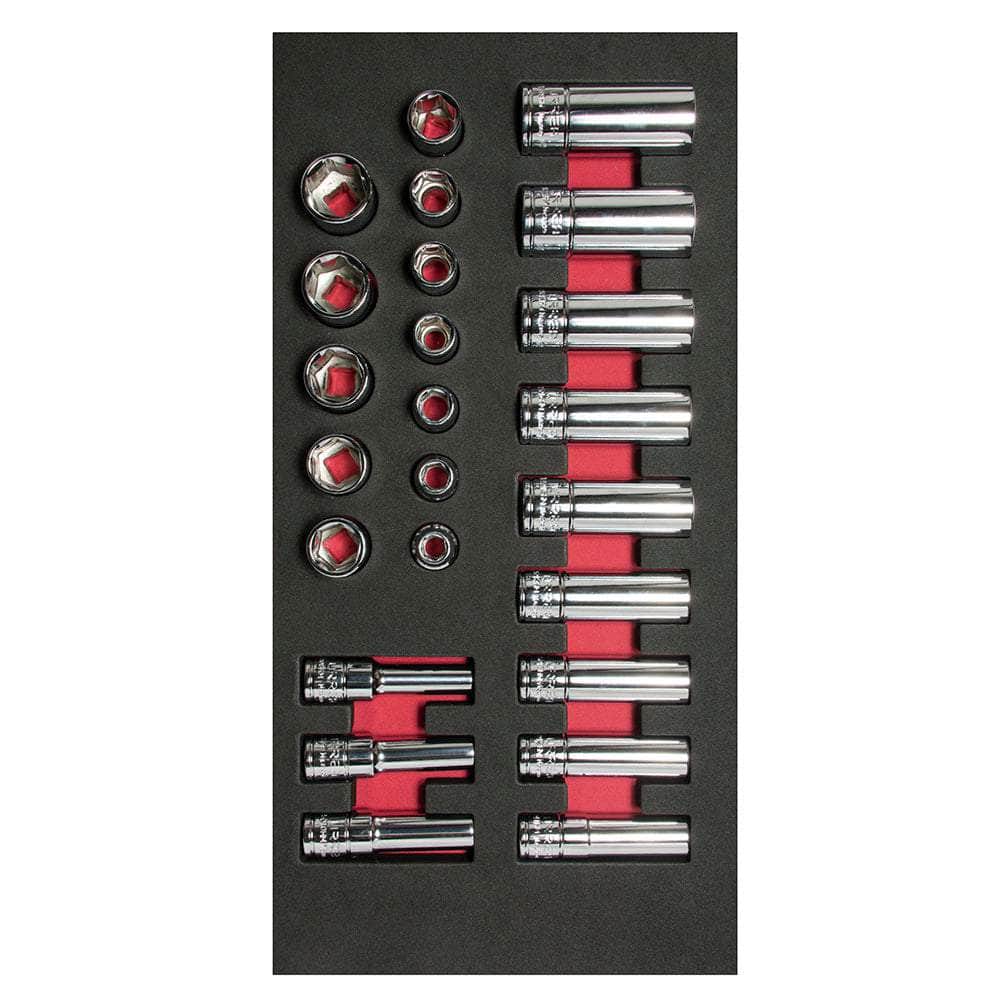 CH107 Juego de dados cortos y largos cuadro de 3/8" métricos, 24 piezas, cod.CH107 Urrea Urrea