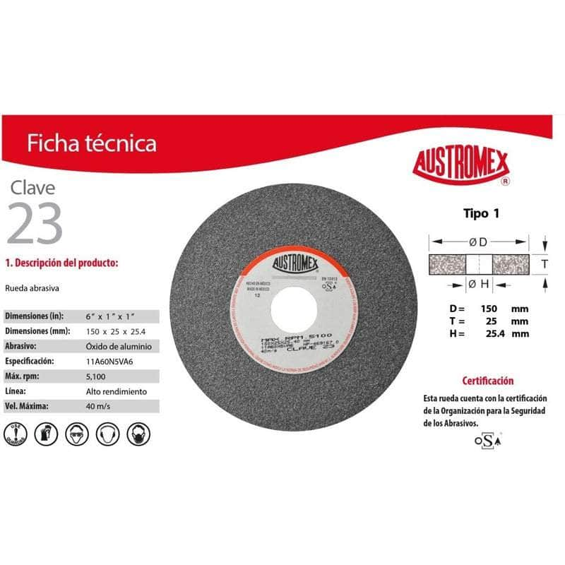 CLAVE-23 Austromex Clave 23 Rueda Esmeril Para Acero Acabado Medio MARINOS DEL GOLFO