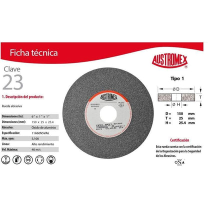 CLAVE-23 Austromex Clave 23 Rueda Esmeril Para Acero Acabado Medio MARINOS DEL GOLFO