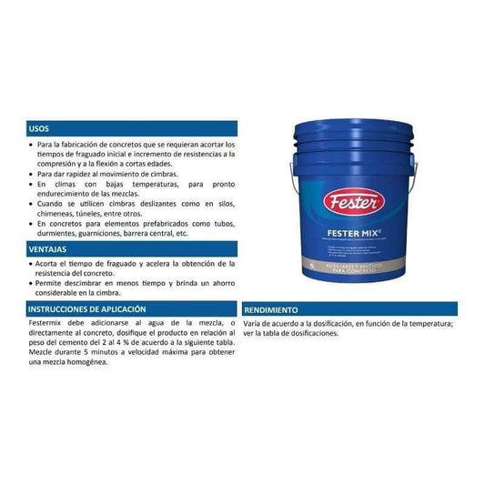 FD01D Festermix Cubeta De 19 Lts, Acelerador De Fraguado De Concreto GRUPO TMG