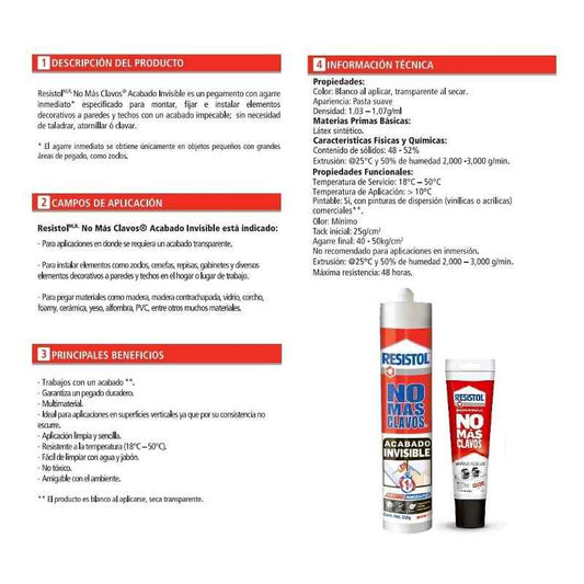 INSRM200 Resistol No Mas Clavos, Invisible, Tubo De 200gr GRUPO TMG
