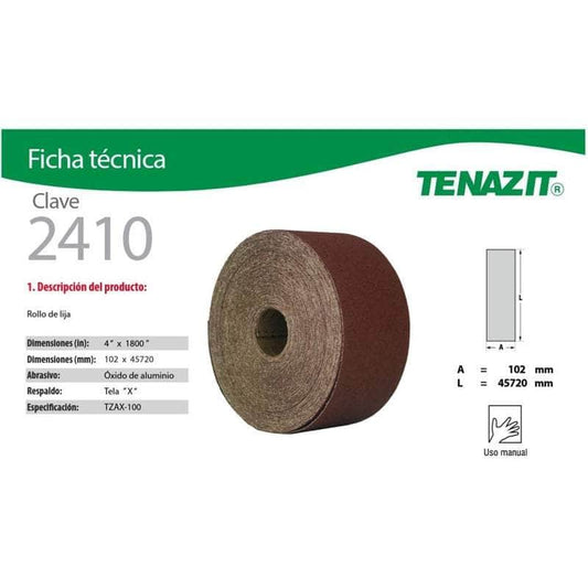 ROLLO-2410 Tenazit 2410, Rollo De Lija De Tela Grano 100, 4 X 1800 PuLG MARINOS DEL GOLFO