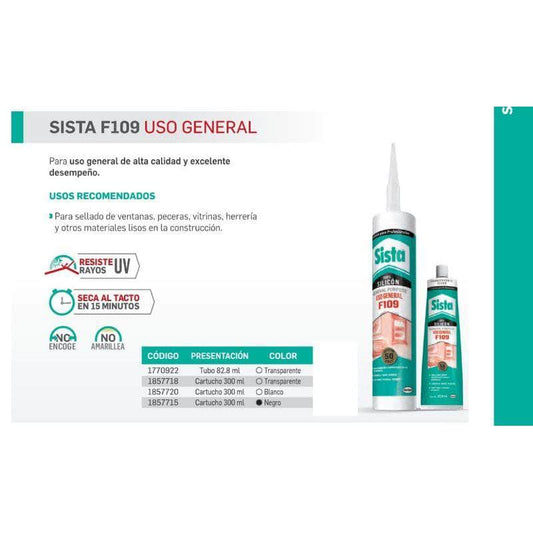SI82109S Silicon Sista F109 Uso General, Blanco, Cartucho De 300ml GRUPO TMG