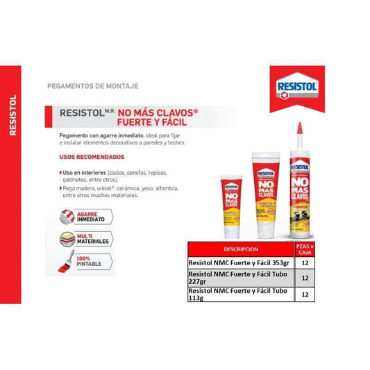 VRM06Y-1 Resistol No Mas Clavos, Fuerte Y Facil, Tubo De 227gr RESISTOL